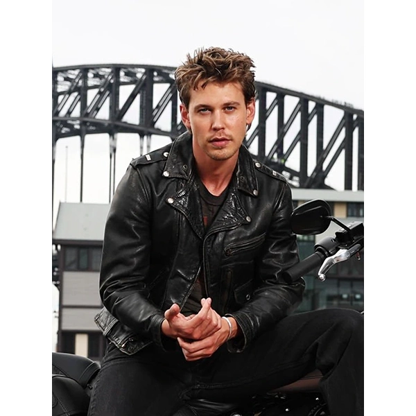 AUSTIN BUTLER THE BIKERIDERS BLACK LEATHER JACKET
