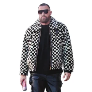 TRAVIS KELCE CHECKERED FAUX FUR JACKET