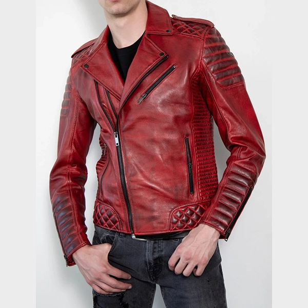 Motorcycle Quilted Red Leather Jacket