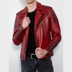 Motorcycle Quilted Red Leather Jacket
