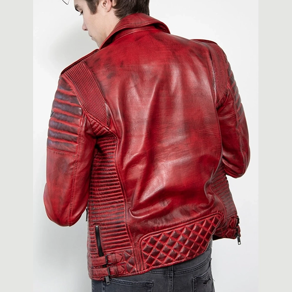 Motorcycle Quilted Red Leather Jacket