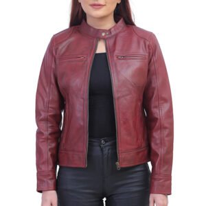 Women Maroon Biker Jacket