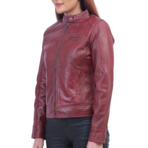 Women Maroon Biker Jacket