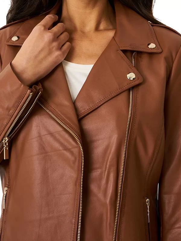WOMENS BROWN LEATHER MOTORCYCLE JACKET