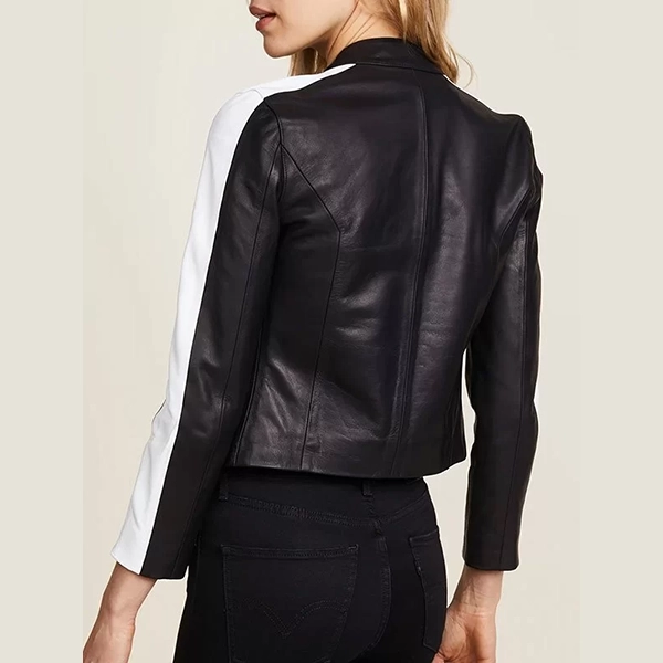 WOMENS ZIPPER POCKETS BLACK LEATHER JACKET
