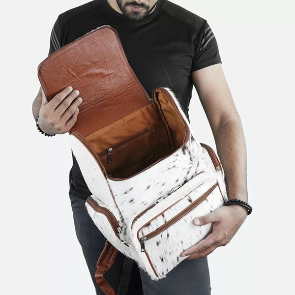White & Brown Fur Cowhide Backpack