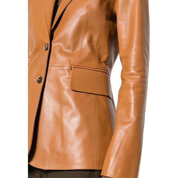 Premium Brown Leather Blazer for Women