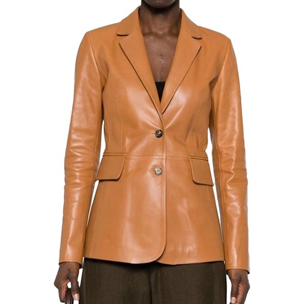 Premium Brown Leather Blazer for Women