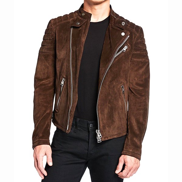 Ryan Men’s Brown Padded Design Moto Suede Jacket