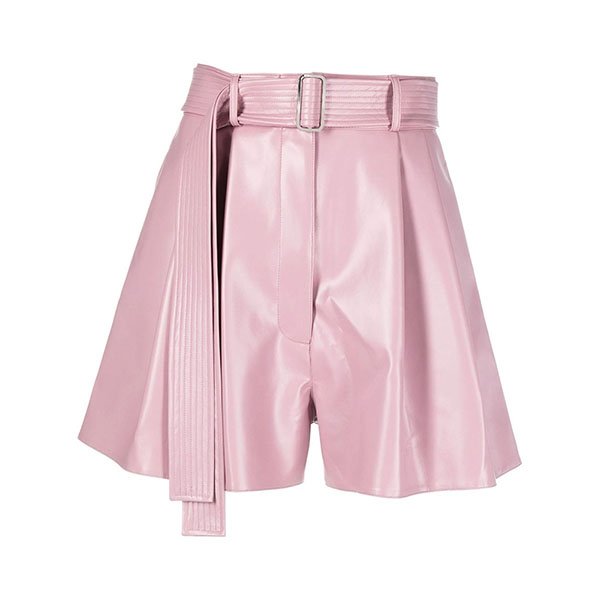 Pink Leather High Waisted Belted Shorts