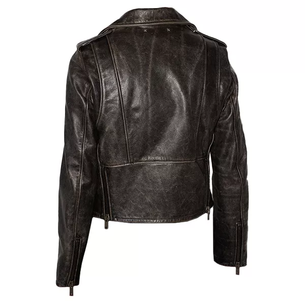 Distressed Brown Leather Moto Jacket Women