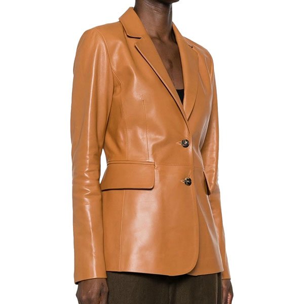Premium Brown Leather Blazer for Women