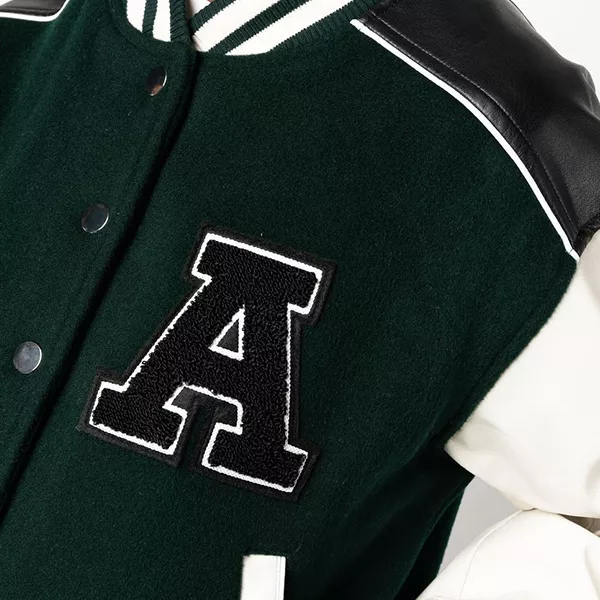 Womens Green And White Varsity Jacket