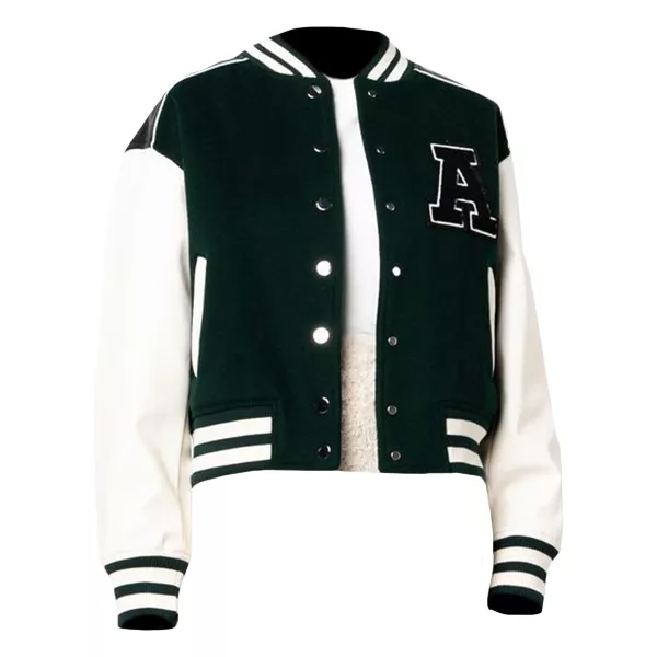 Womens Green And White Varsity Jacket