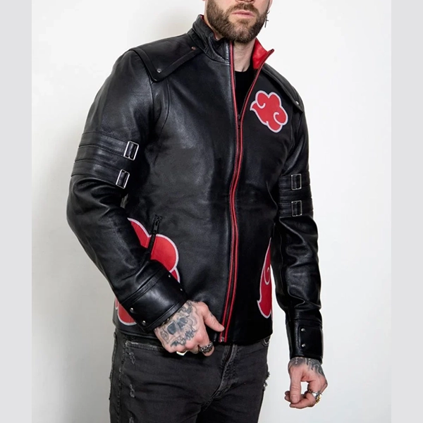 Red Clouds Cloak Black Leather Jacket