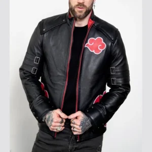 Mens Red Clouds Cloak Black Leather Jacket