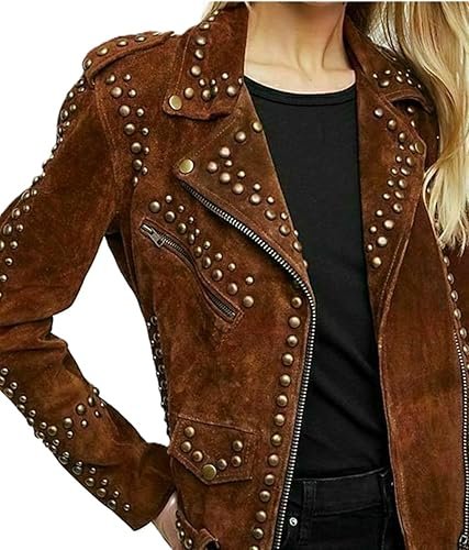 Women's Brown Suede Studded Western Vintage Jacket