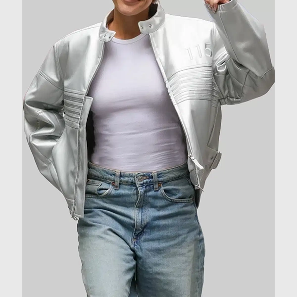 Ashley Roberts Silver Leather Biker Jacket
