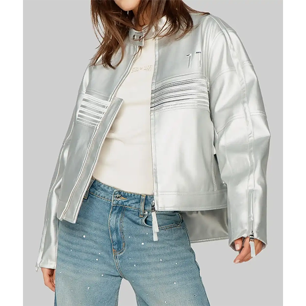 Ashley Roberts Silver Leather Biker Jacket