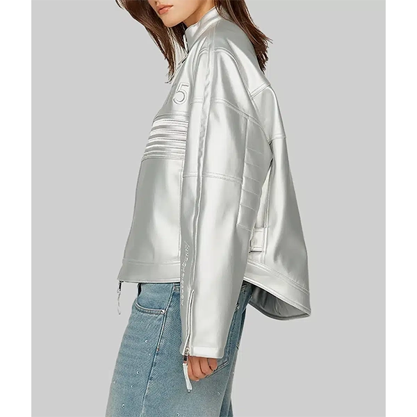 Ashley Roberts Silver Leather Biker Jacket