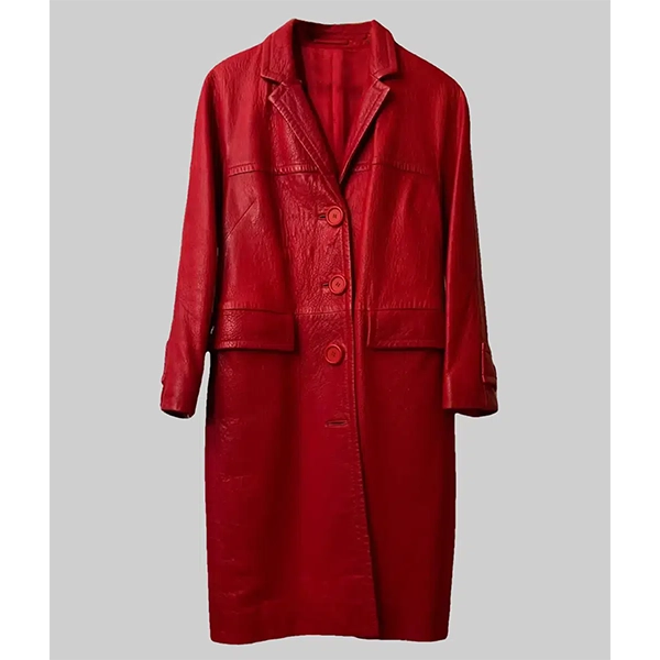 Emily in Paris Lily Collins Red Leather Coat