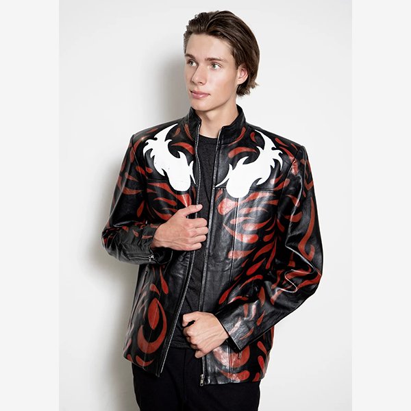 Mens Maximum Carnage Handpainted Red Leather Jacket