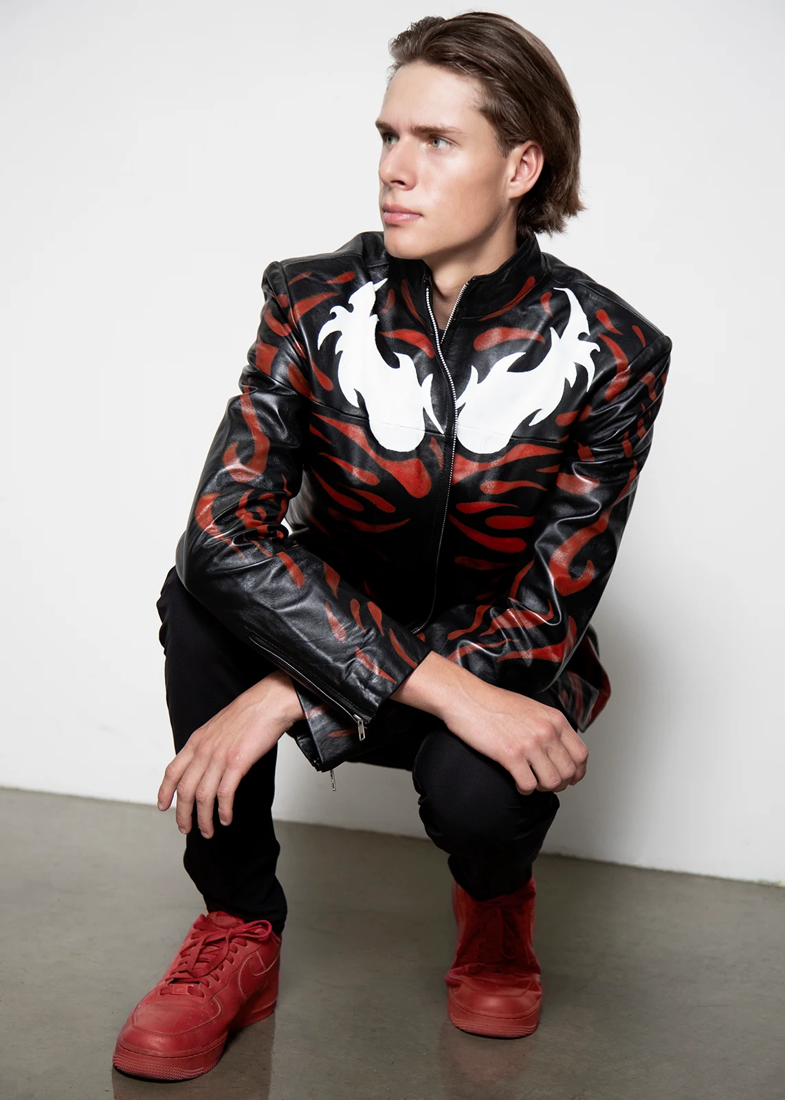 Mens Maximum Carnage Handpainted Red Leather Jacket - Image 2