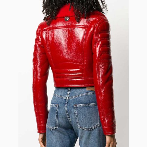 Lainey Lamb Skin Cropped Red Leather Jacket Women