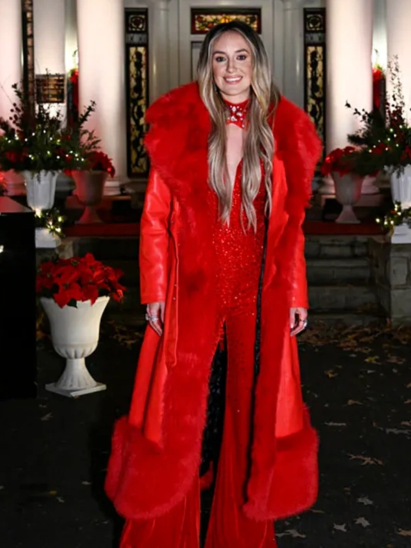 Lainey Wilson Red Faux Fur Coat