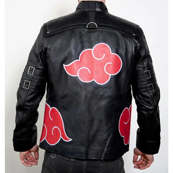 Red Clouds Cloak Black Leather Jacket
