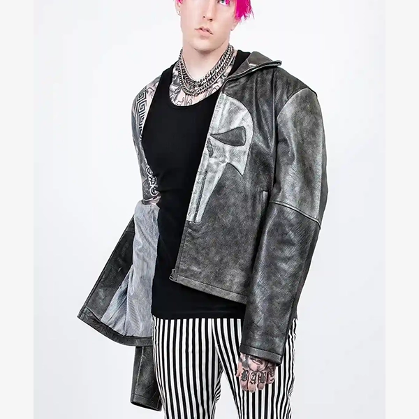 Mens Frank Castle Jacket Skull Embossed Leather Jacket