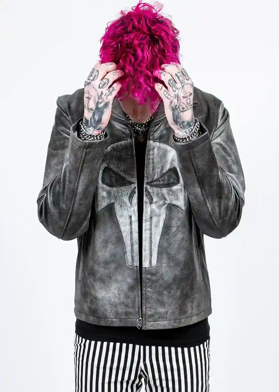 Mens Frank Castle Jacket Skull Embossed Leather Jacket - Image 2