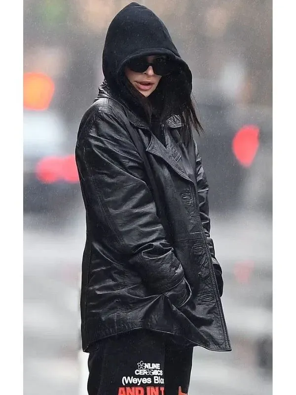 Emily Ratajkowski Black Leather Jacket