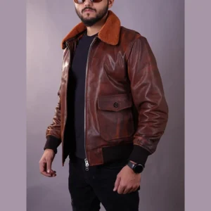 Men’s Aviator Flight A-2 American Forces G1 Distressed Brown Bomber Leather Jacket