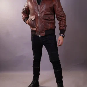 Men’s Aviator Flight A-2 American Forces G1 Distressed Brown Bomber Leather Jacket