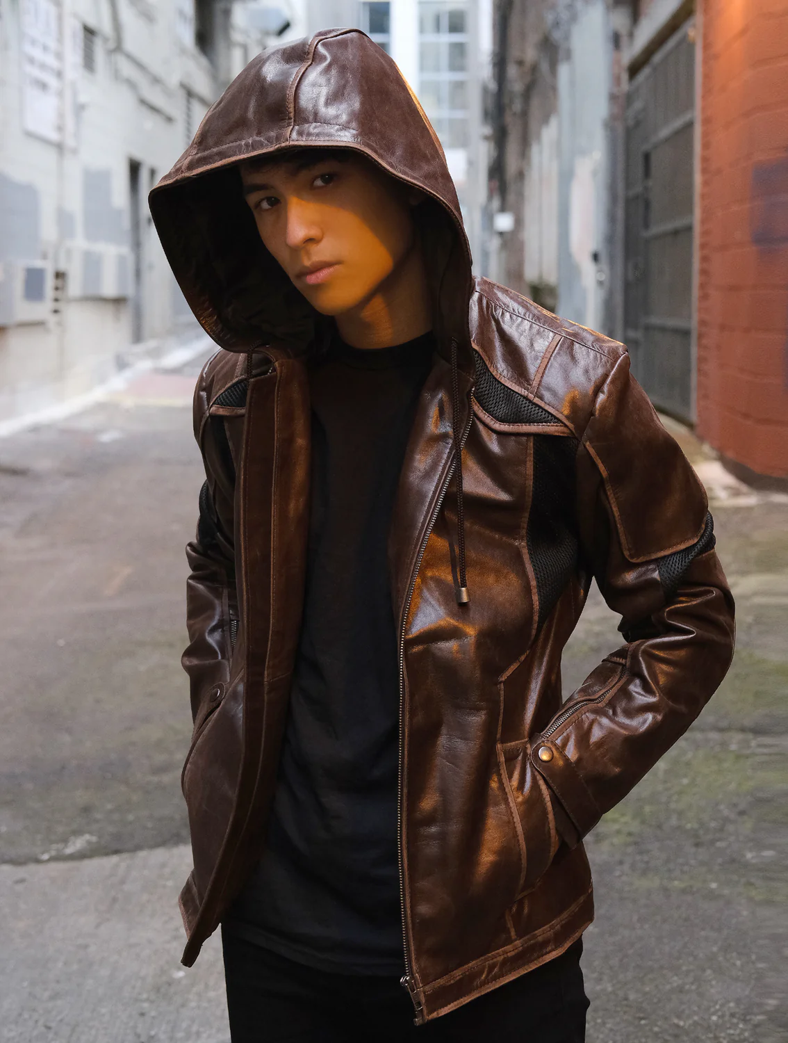 Brown Hooded Gavin Leather Jacket
