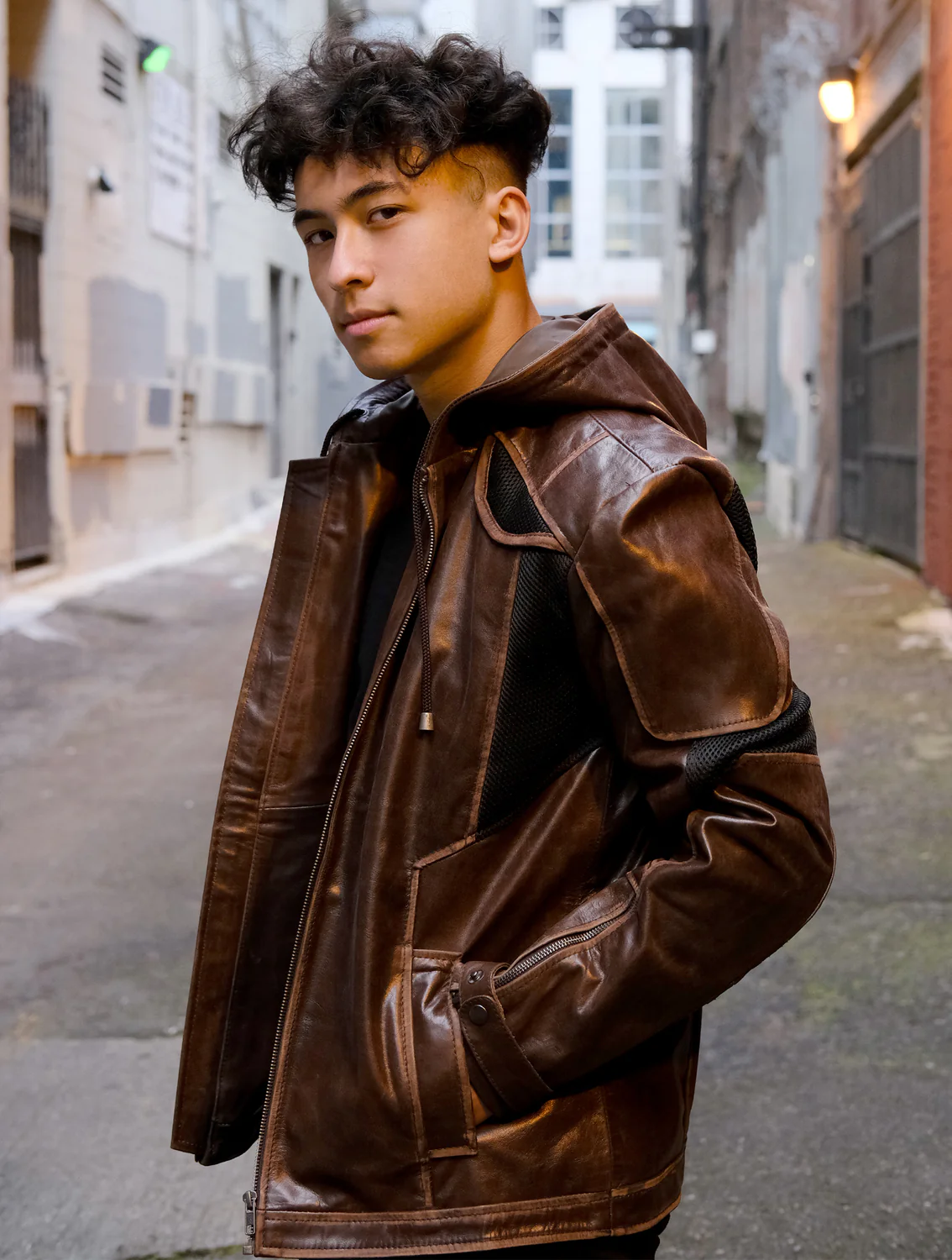 Brown Hooded Gavin Leather Jacket