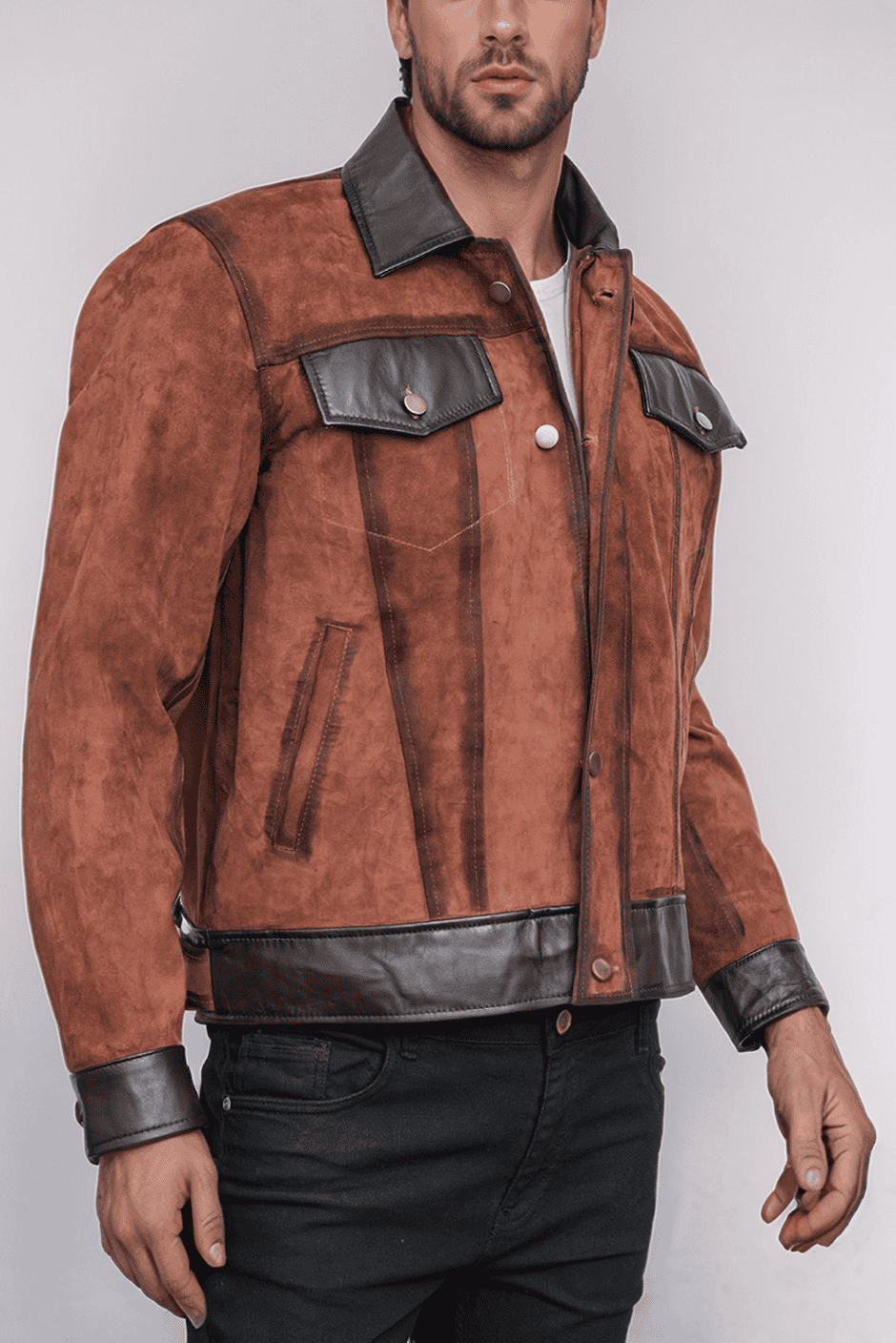 Men’s Brown Trucker Suede Leather Jacket