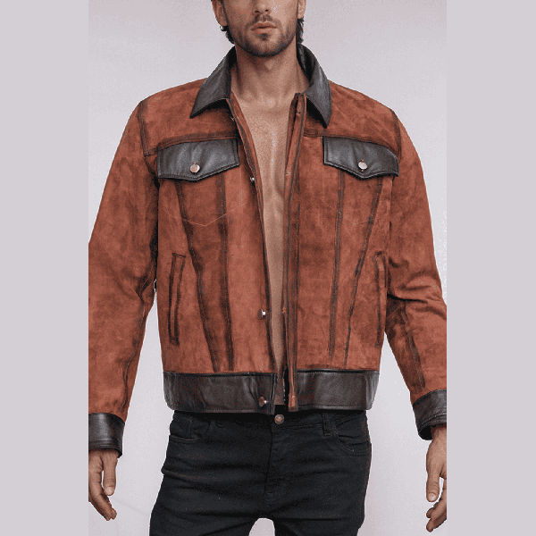 Men’s Brown Trucker Suede Leather Jacket