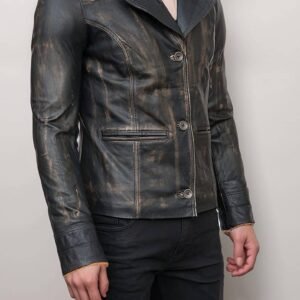 Men’s Distressed Black Leather Jacket