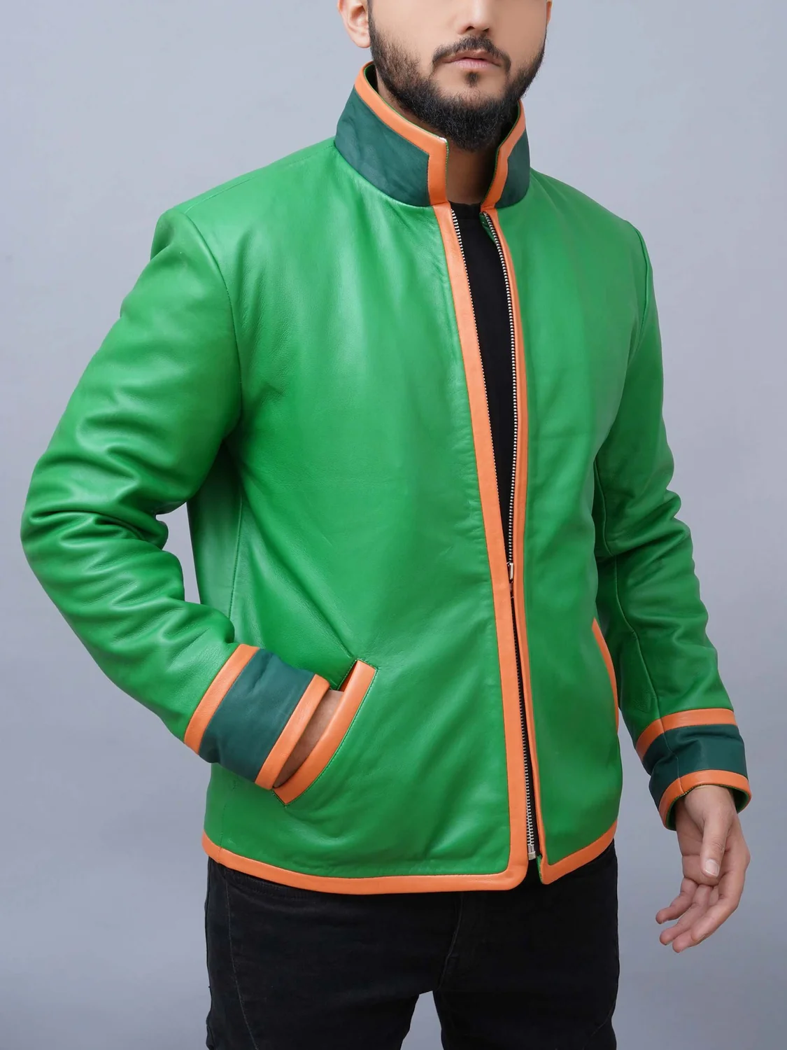 Mens Handmade Freecss Inspired Green Cosplay Real Leather Jacket