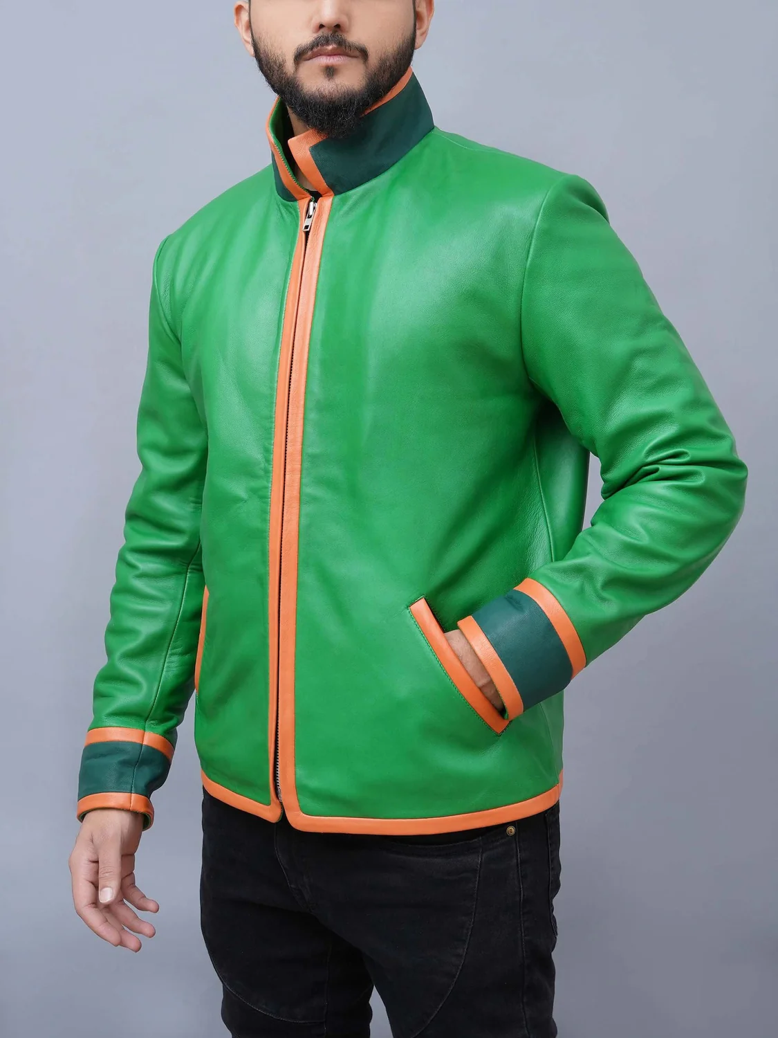 Mens Handmade Freecss Inspired Green Cosplay Real Leather Jacket