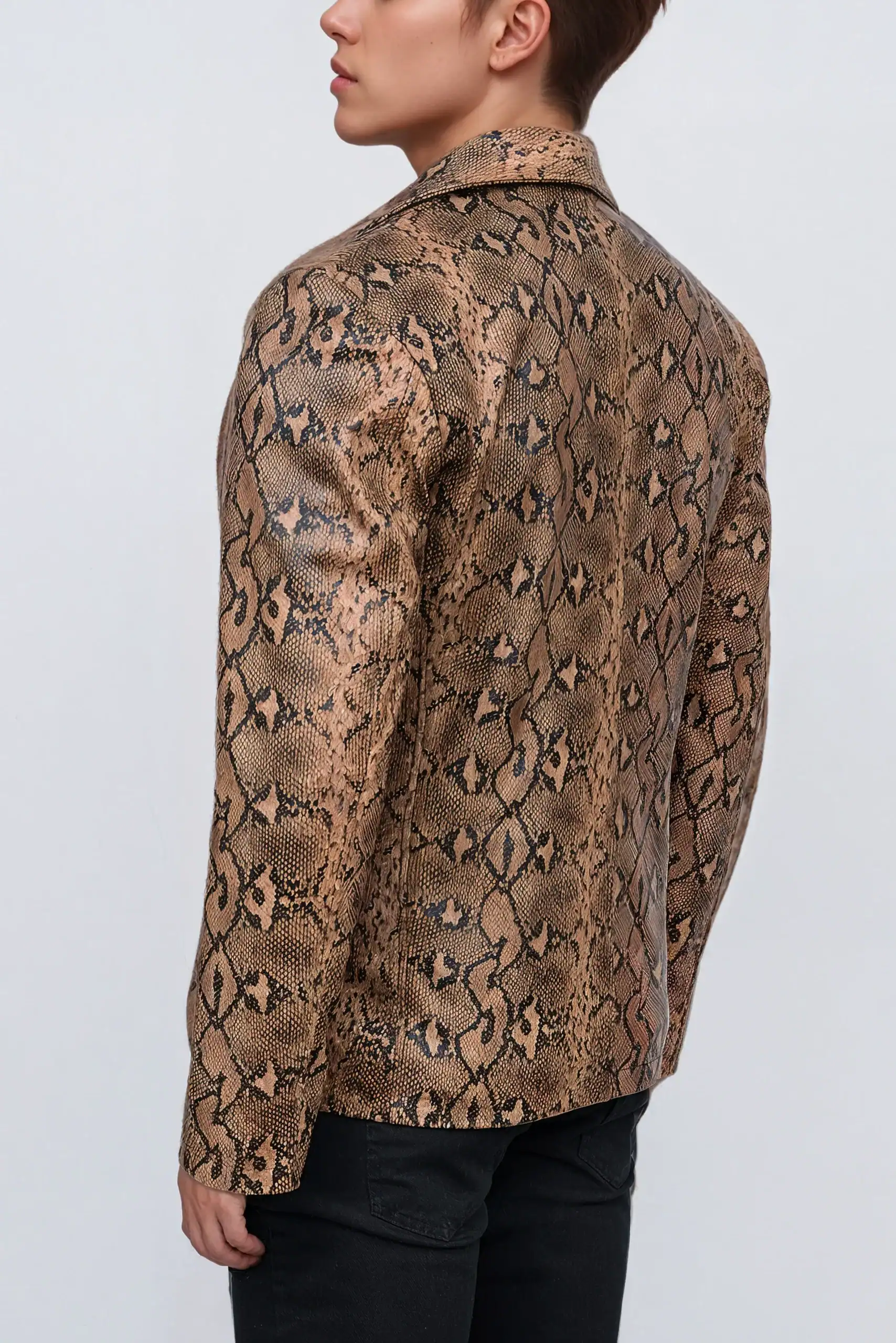 Men Classic Print Snake Skin Leather Blazer Sport Coat Jacket