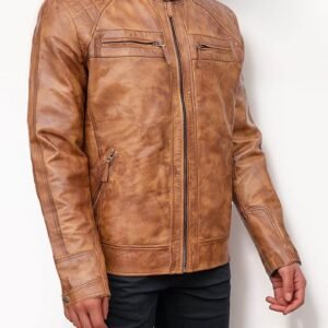 Tan Leather Jacket Quilted Shoulders