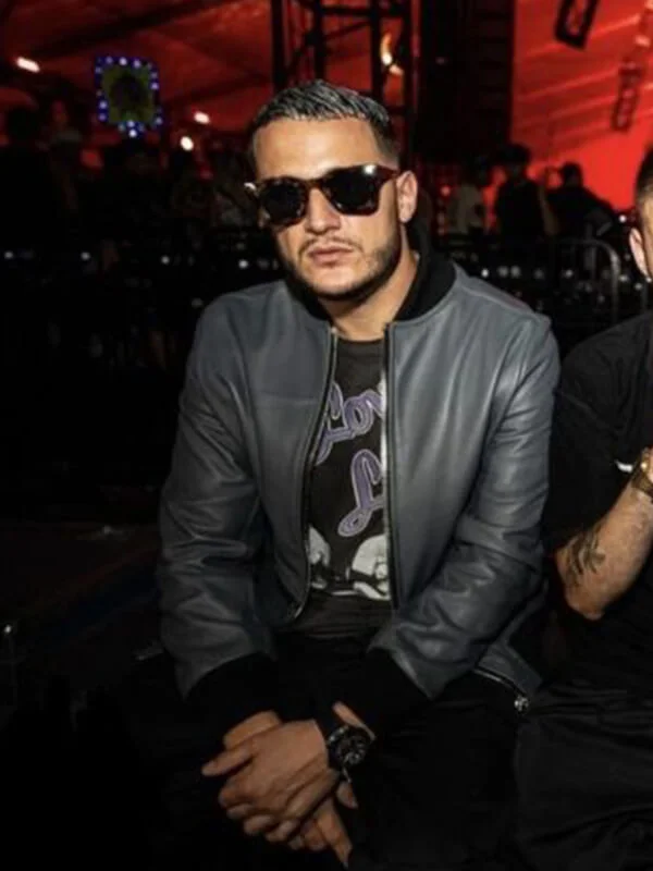 DJ Snake Grey Leather Bomber Jacket