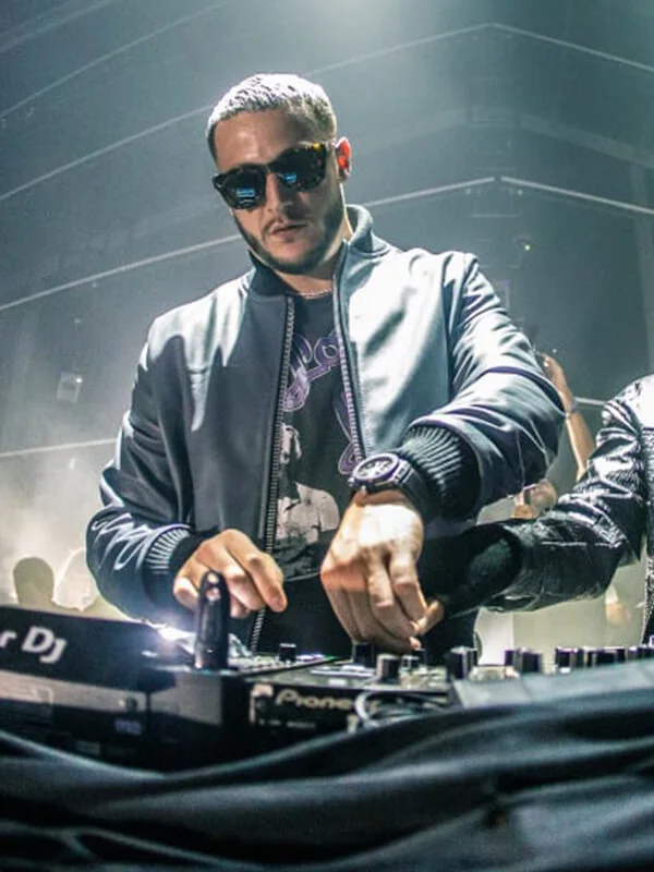 DJ Snake Grey Leather Bomber Jacket