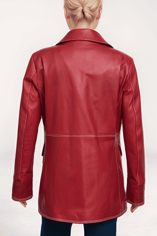 Women’s Classic Red Double-Breasted Leather Blazer