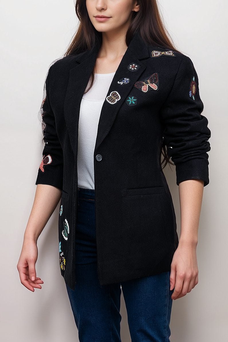 The View Joy Behar Black Butterfly Embellished Blazer