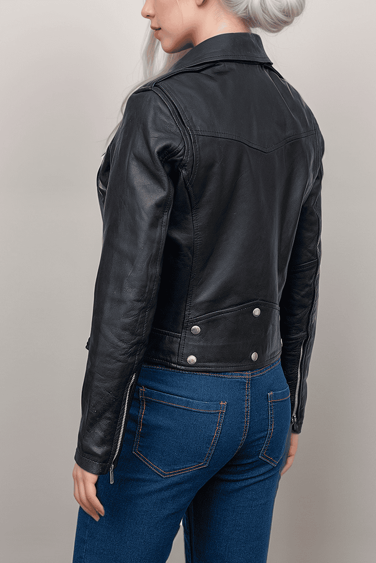 Classic Black Leather Biker Jacket for Women