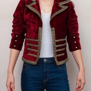 Women’s Gold Embellishments Crop Velvet Blazer